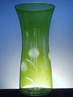 Váza kónická zelená s květy 6099